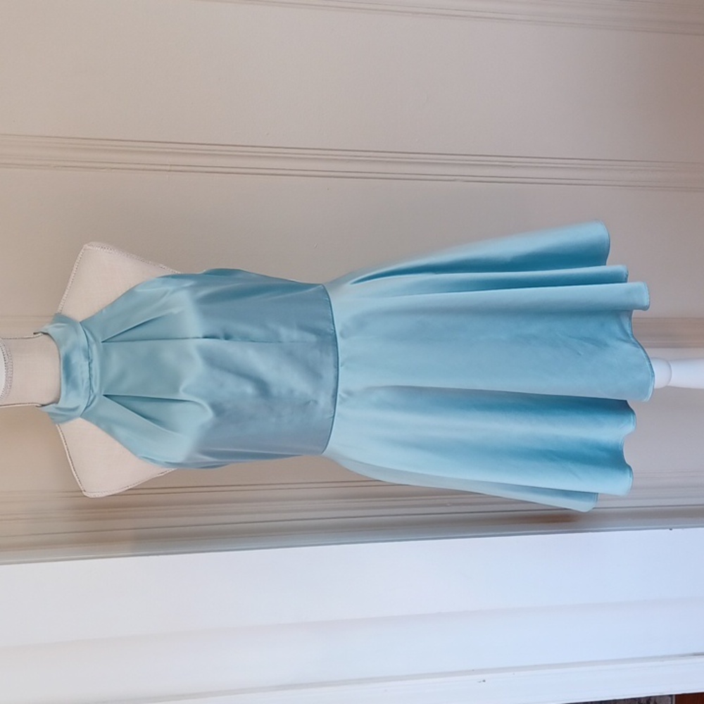 B.Darlin🩵Gorgeous Blue Shiny Skater Dress With Open Back Size 13-14